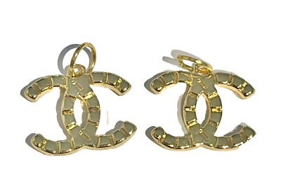 Chanel Flat Button Parts Gold Zipper Pull 15mm 2pc Set
