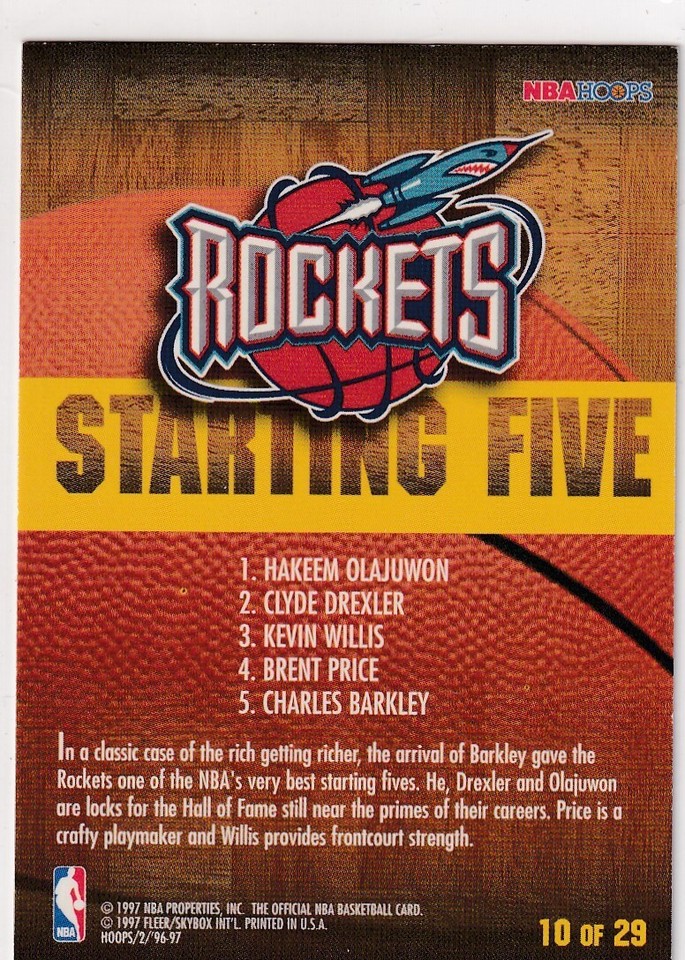 1997-98 NBA HOOPS STARTING FIVE HOUSTON ROCKETS OLAJUWON DREXLER ...
