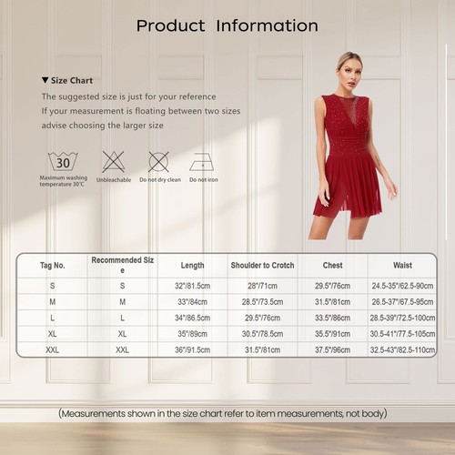 Women Shiny Rhinestone Figure Ice Skating Dress Sheer Mesh Ballet Leotard Costum - Picture 56 of 90