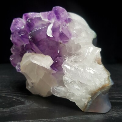 Atemberaubende 5,2'' Amethyst Achat Geode Kristall Schädel 1,5 kg #12