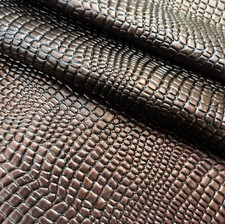 Dark brown vintage metallic crocodile embossed cow leather hide for bag craft