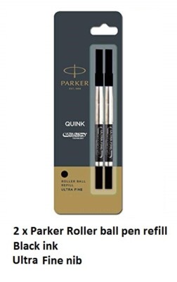 Parker refills Ultra Fine Black Pack Of 2 Quink Roller ball pen Rollerball Flow
