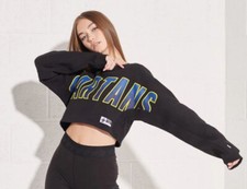 NWOT Superdry Crop Cropped Sweatshirt UK Size 8 Small US 4 EU 36 Black