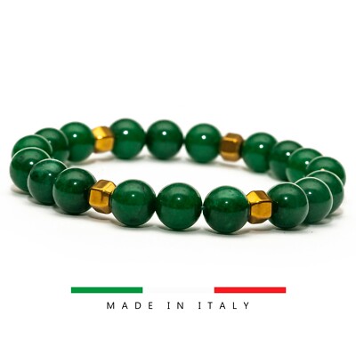 DAMEN Armband Elastisches Armband GRÜNE JADE mit Hämatit Gold Glück Geschenk