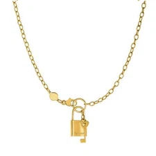 14k Yellow Real Gold Lock And Key Chain Necklace,18"