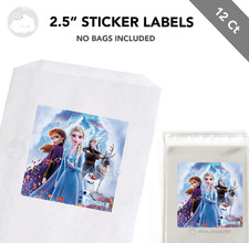 12 ct Frozen Elsa Anna 2.5" Sticker Label Bag Treat Box Birthday Party Favor