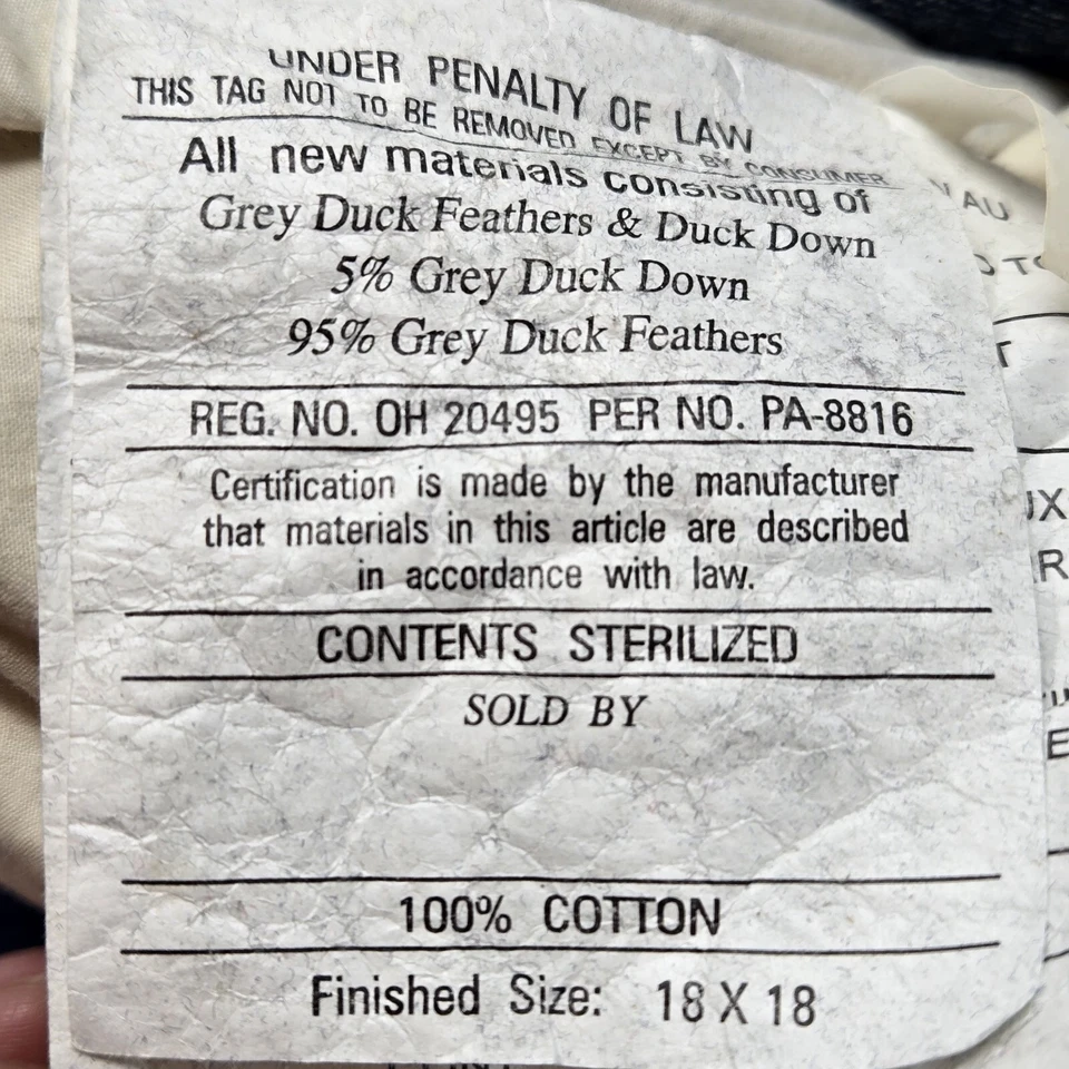 NAUTICA Pillow Denim & Strip *Grey Duck Feathers/ Down Logo Buttons  18x18 - Image 3 of 4