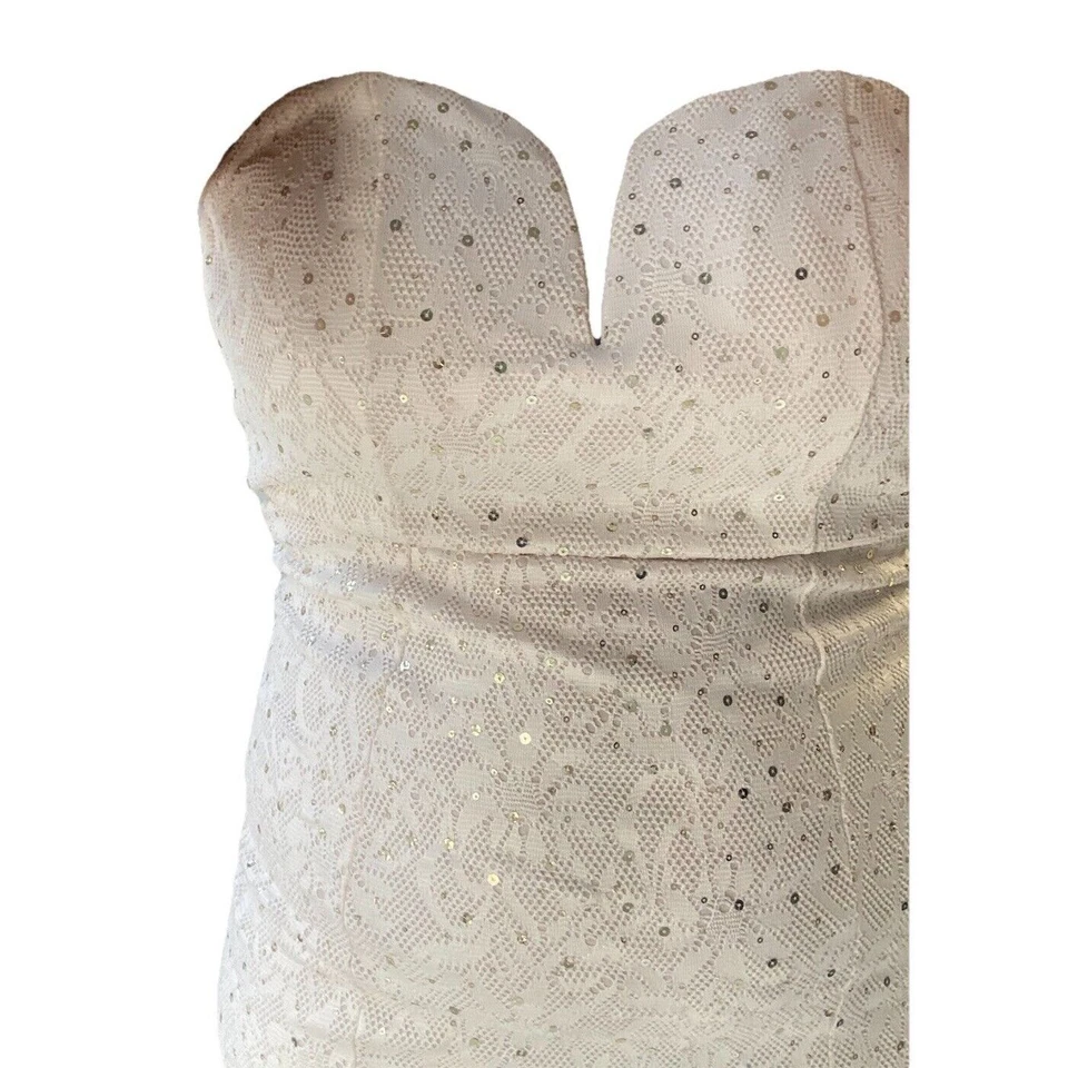 BAILEY BLUE Cream & GOLD SEQUIN EMBELLISHED STRAPLESS LONG DRESS SIZE L EUC - Image 4 of 4
