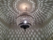 Marokkanische Hängelampe Lampe Leuchte "Kora Nhas" Silber Mittel inkl. Baldachin