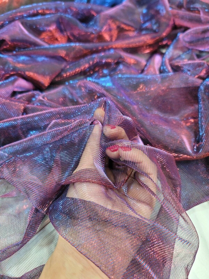 Iridescent Mesh Stretch Fabric by the Yard - Two Tone Blue and Red - Image 2 of 4