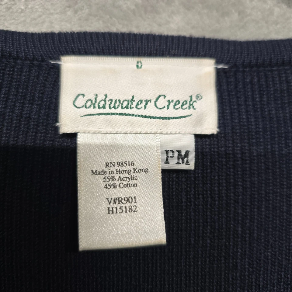 Vestido De Colección Coldwater Creek Para Mujer Mediano Pequeño Azul Marino Acanalado Suéter Botón Foto 3 de 4