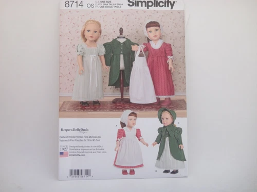 Simplicity 8714 Keepers Dolly Duds Vint. Dresses w/Jacket & Hat 18" Doll Pattern