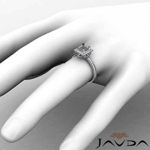 Halo Pave Milgrain Bezel Set Princess Semi Mount Diamond Engagement Ring 0.50Ctw - Picture 10 of 34
