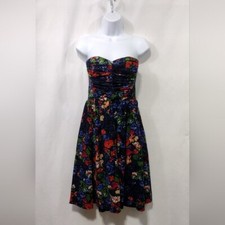 HD In Paris Anthropologie Corduroy Floral Flare Dress Womens 4 Multicolor Retro