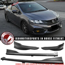 Fits 14-15 Civic 2DR Coupe HF-P Front Bumper Lip + Side Skirts PU Rocker Panel