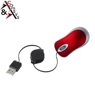 USB mini Maus optisch design optical Mouse PC Laptop Kabel aufrollbar Rot