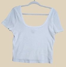 Universal Thread Top Womens Large White Ribbed Cropped Scoop Back Stretch Chic