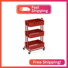 Simple Houseware 3-Tier Heavy Duty Metal Utility Rolling Cart, Red