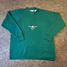 Blair Vintage Green Floral Embroidered Button-Neck Sweatshirt Women's Medium