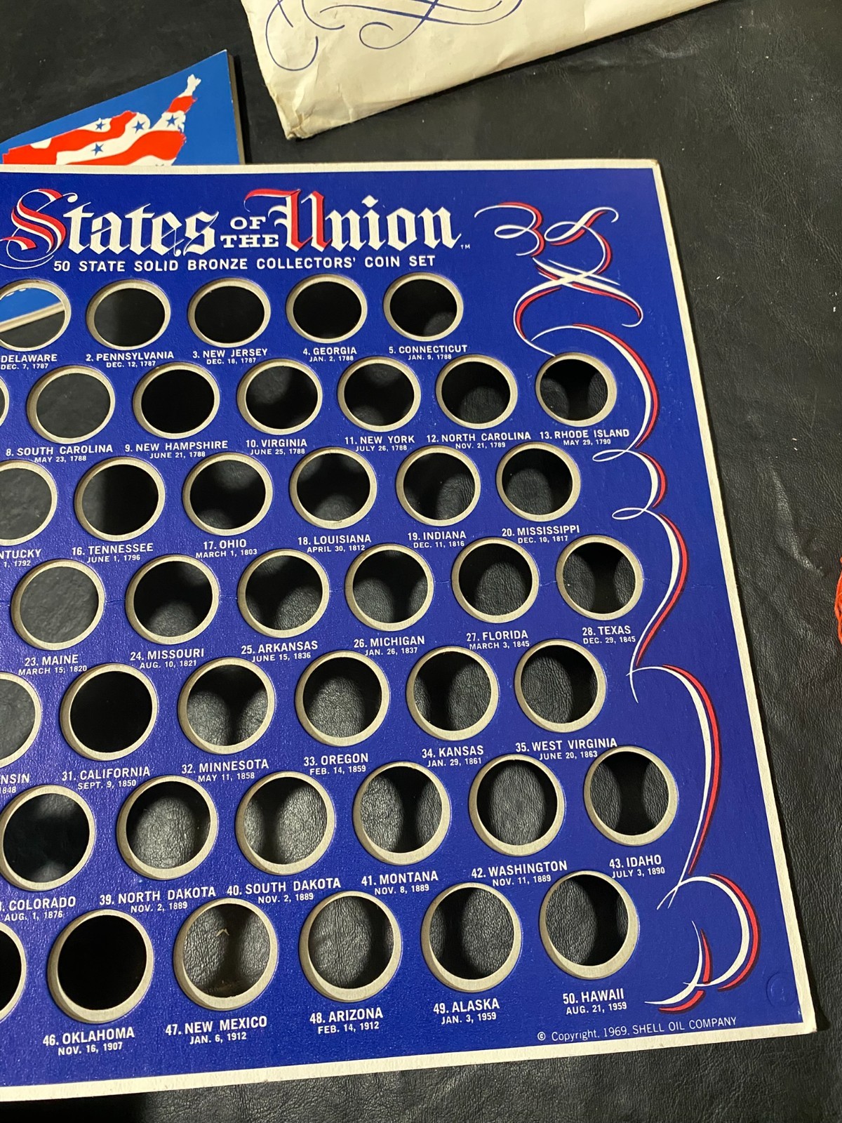 States of the Union Coin collection Solid Bronze with holder 1969 Shell Oil Co.