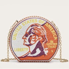 Stunning Rhinestone Washington Quarter Clutch Purse Unique. NEW