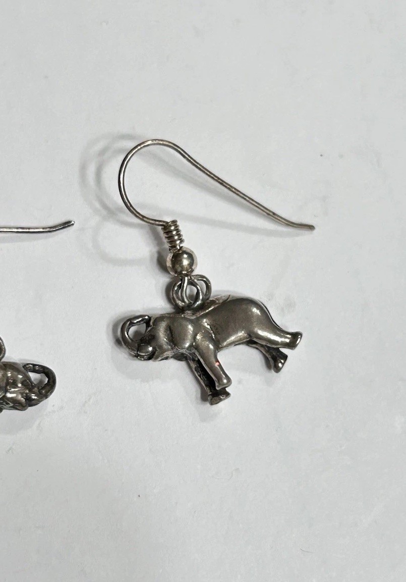 Solid 925 Sterling Silver Dangle Elephant Earrings - image 2