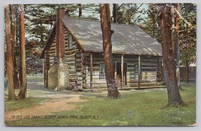 Postcard Olcott Beach Park, New York, 1908 Ye Old Log Cabin Rotograph A10596
