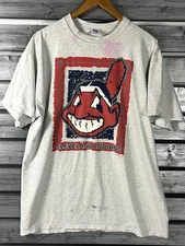 Vtg 90s Russell Cleveland Indians T Shirt Mens XL Chief Wahoo 1995 Distressed