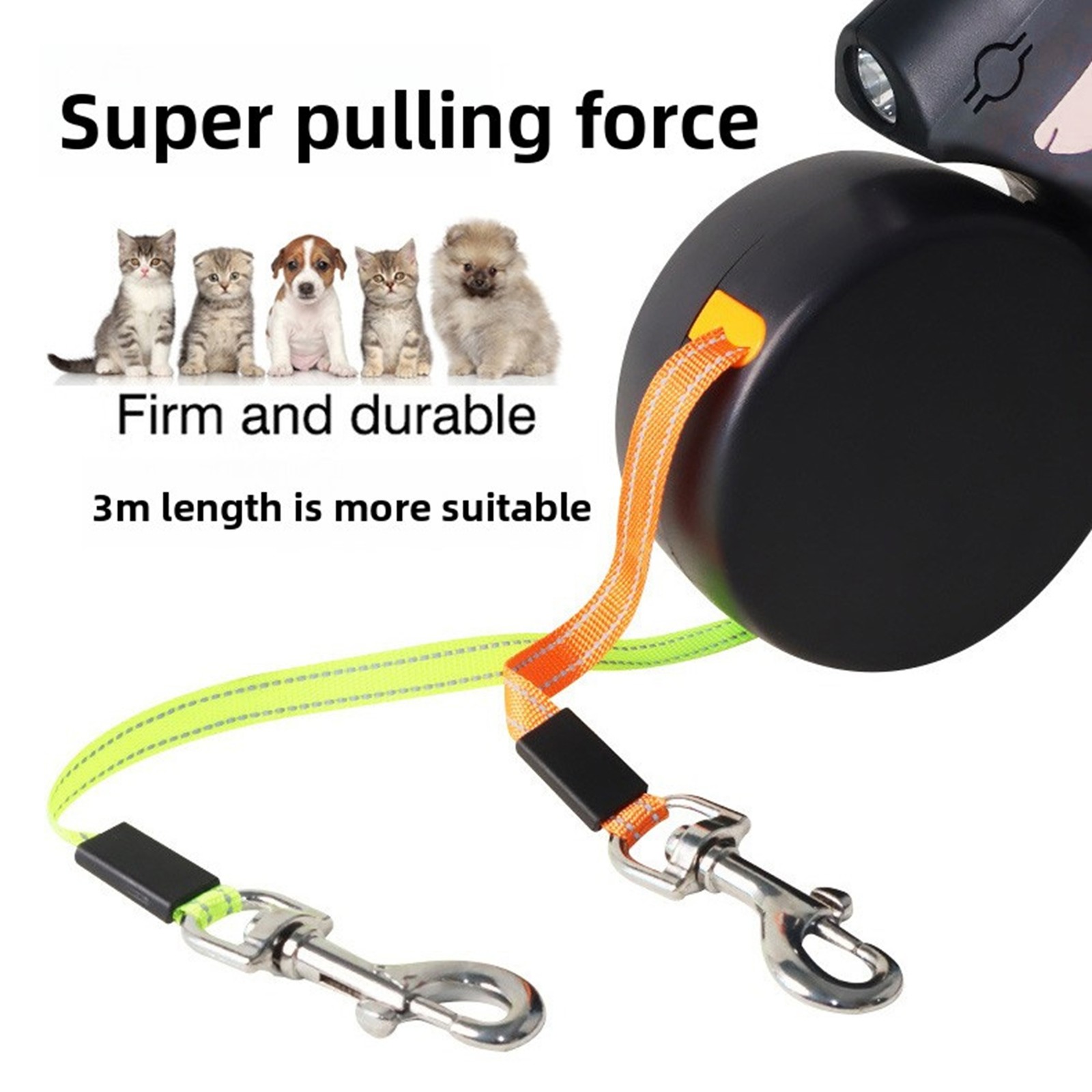 Retractable Pet Leash Dual Hook Non Slip Extendable Double Headed Dog Leash