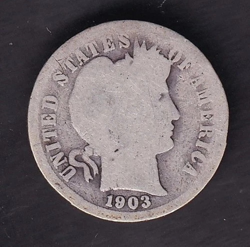 USA United States 1903 10c Ten Cent Silver Coin Barber Dime .900 Silver