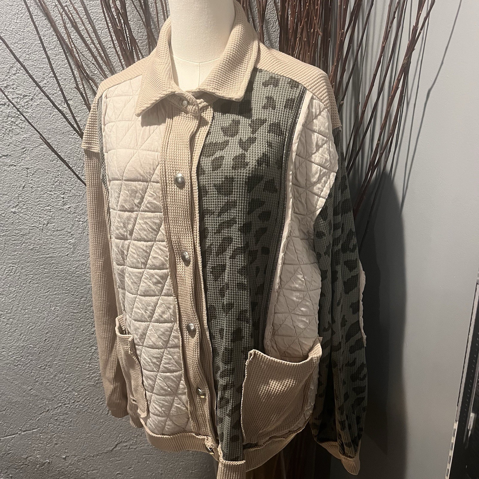 POL LEOPARD PRINT PATCHWORK CARDIGAN SWEATSHIRT S… - image 2