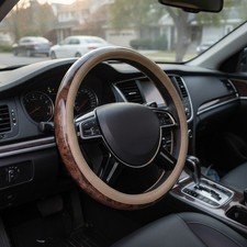 Wood Grain Microfiber Leather Steering Wheel Cover, Universal Fit for 14 1/2-15