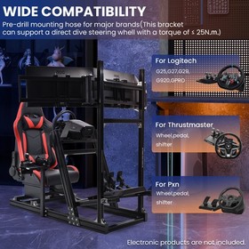 Minneer Aluminum Racing Sim Cockpit with Seat & Three Monitor Stand Fit Logitech