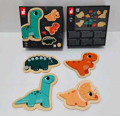 Janod Toddler Wooden Puzzles Lot Dinosaurs COMPLETE