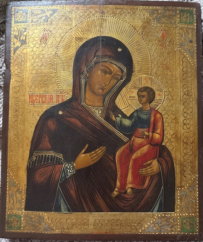 Antique Russian Icon Iverskaya Mother of God 19C