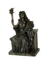 Demeter Goddess of the Harvest Sitting On Bench Holding Wheat and Torch Statue