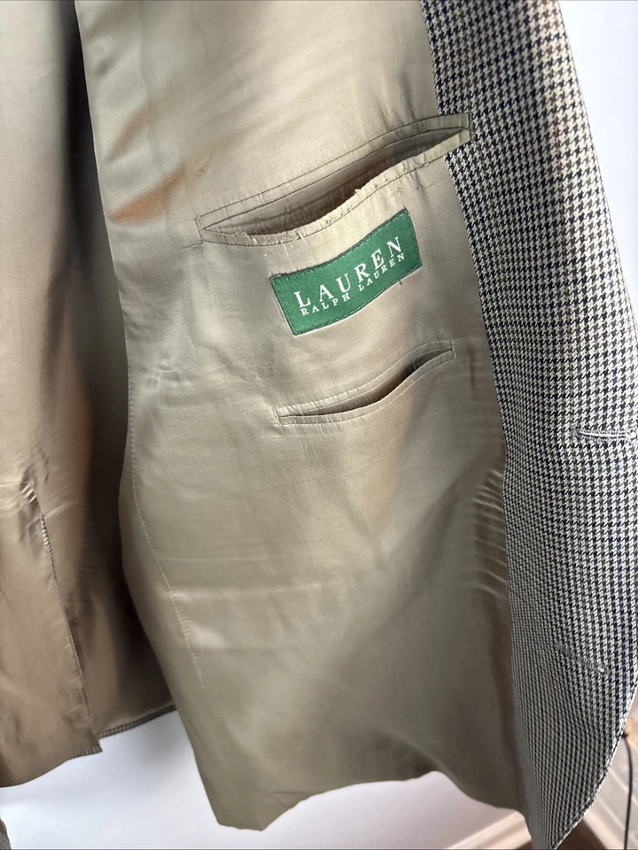 Abrigo Blazer Deportivo Lauren Ralph Lauren 100% Lana Para Hombre 50R Marrón Pata de Gallo Cuadros Foto 4 de 4
