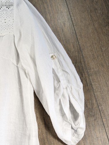 Lina Tomei Italy Top Damen Large Weiß 100% Leinen 3/4 Arm Häkel Boho Strand - Bild 4 von 10