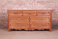 Baker Furniture French Provincial Carved Oak and Burl Wood Dresser, Refinished