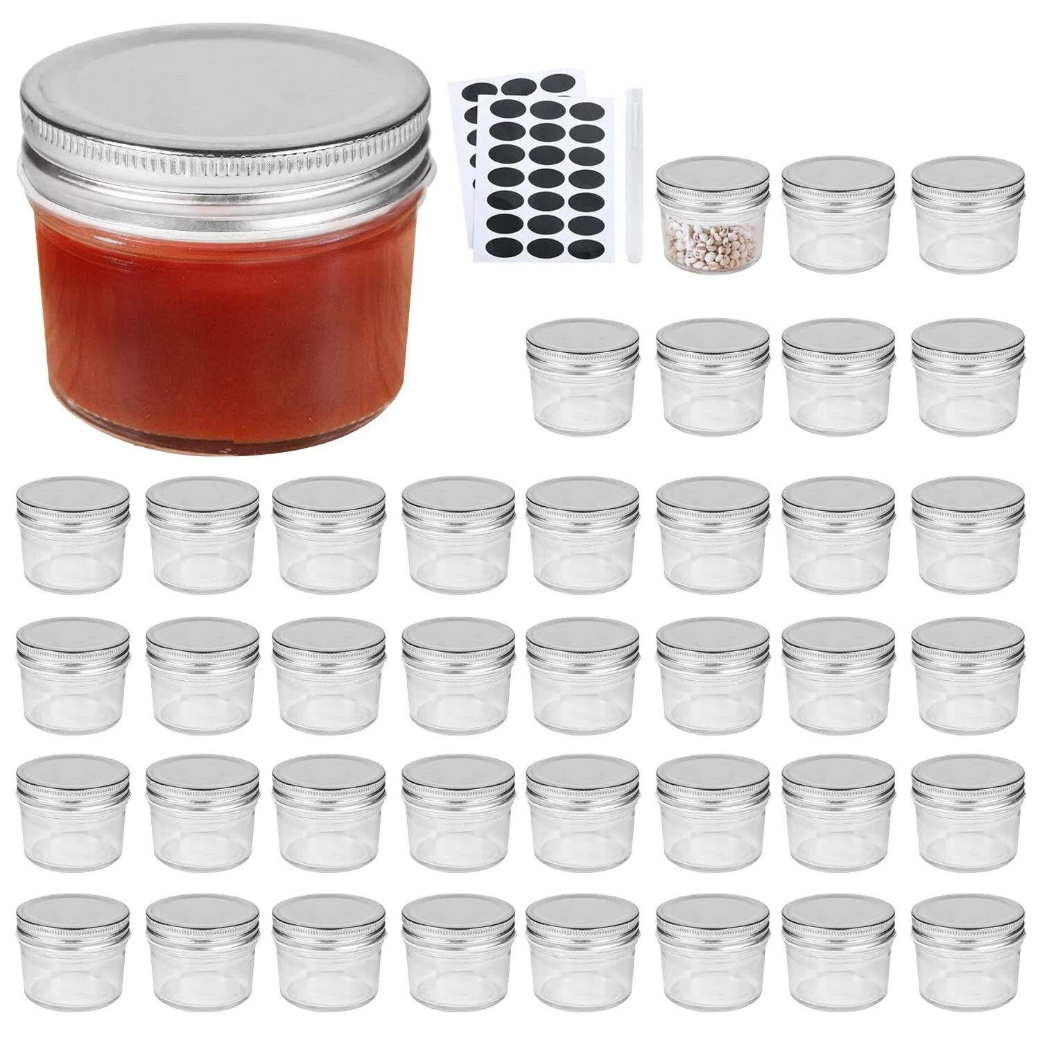4oz Glass Jars With LidsSmall Mason Jars Wide MouthMini Canning Jars With Sil...