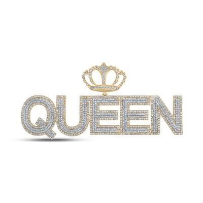 10kt Two-tone Gold Mens Round Diamond QUEEN Crown Charm Pendant 5 Cttw