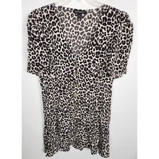 Something Navy Women's Sz. 1X Leopard Button Up Short Dress