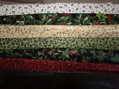 CHRISTMAS HOLLY greenery BERRIES Cotton QUILT Fabric U-PICK see info 1/2 yd BTHY