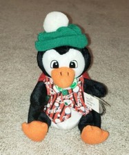 Vtg 1999 Coca-Cola Penguin in Red Striped Vest 0205 Bean Bag Plush Green Hat