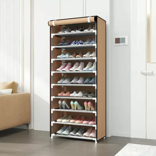 Shoe Rack 10 Layers 9 Shelf Shoes Standing Cabinet Storage Organizer Dustproof - Picture 11 of 12