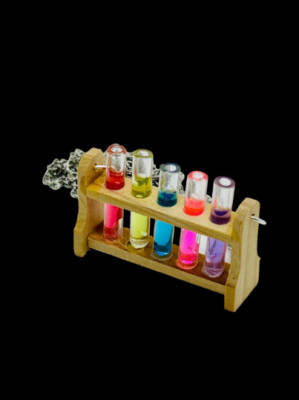 Handgefertigt DAS CHEMIE SET HALSKETTE Reagenzgläser MINIATUR Wissenschaft GESCHENKBOX cool!