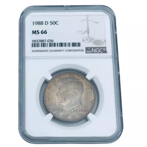 1988-D 50C Kennedy Half Dollar MS 66 NGC  Gem Case Denver