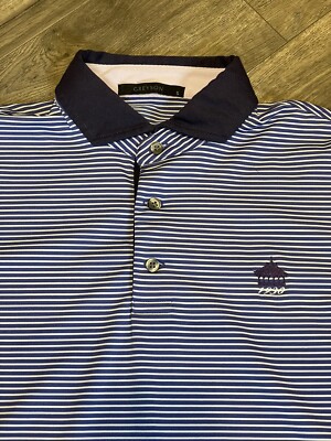Greyson Golf Polo Short Sleeve Shirt 1930 Embroidered Blue Striped