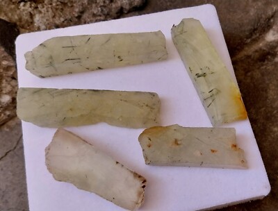 259 Ct Natural Mint Yellowish Green Color Prehnite Slice Rough Raw 5 Piece Lot