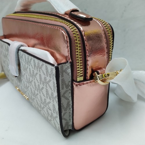 Michael Kors Jet Set Gray Signature Logo Patent Double-Zip Crossbody Bag NWT - Picture 10 of 17